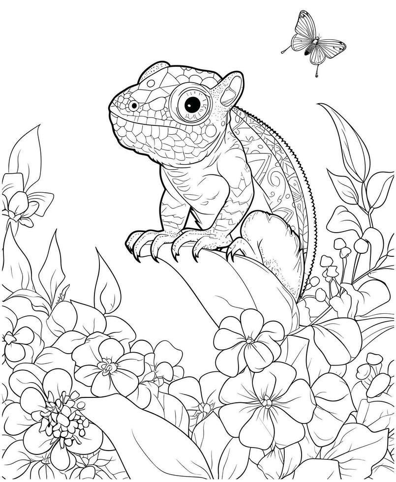 chameleon and lizards - Coloring Pages vector