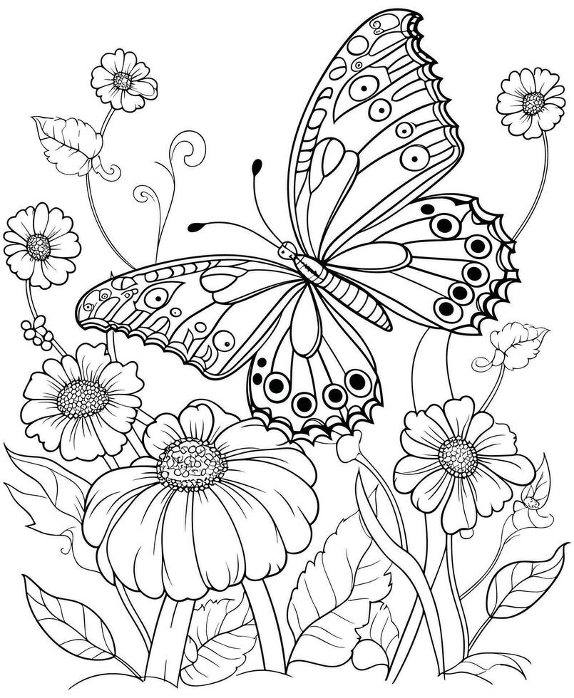 Stylized butterflies and sakura flower stock illustration vector