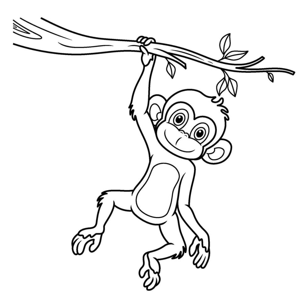 dibujos animados mono colgando en árbol rama línea Arte vector