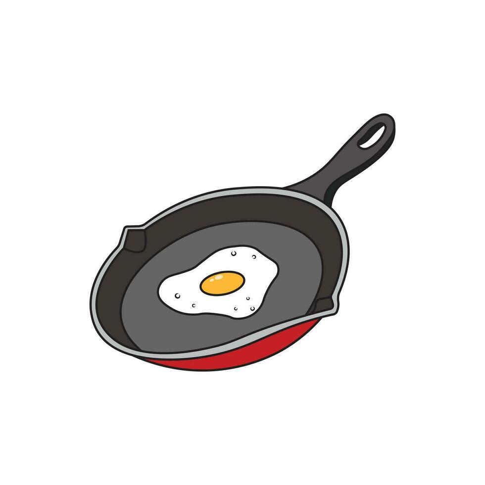 Kids drawing Cartoon Vector illustration frying pan with fried egg