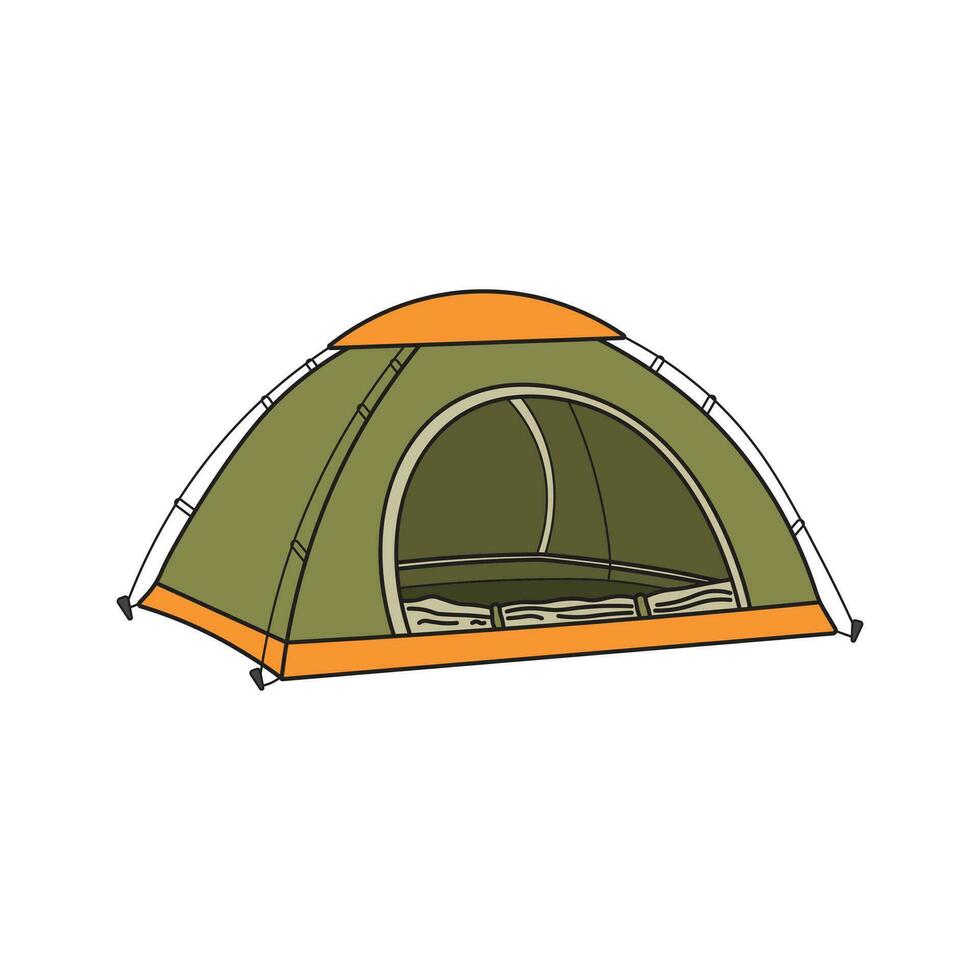 Kids drawing Cartoon Vector illustration camping tent Isolated on White Background