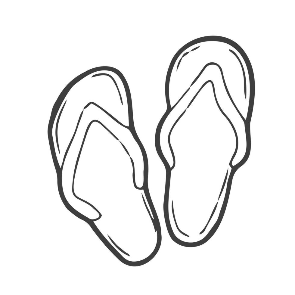 Doodle of summer slippers. Summer symbol for design and backgrounds. Happy vintage image of summertime. Illustrations of topics of vacation and travel. vector