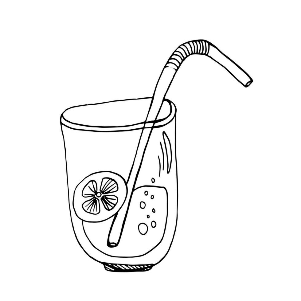 Cocktail. Hand drawn vector illustration. Line art style isolated isolated on white background.