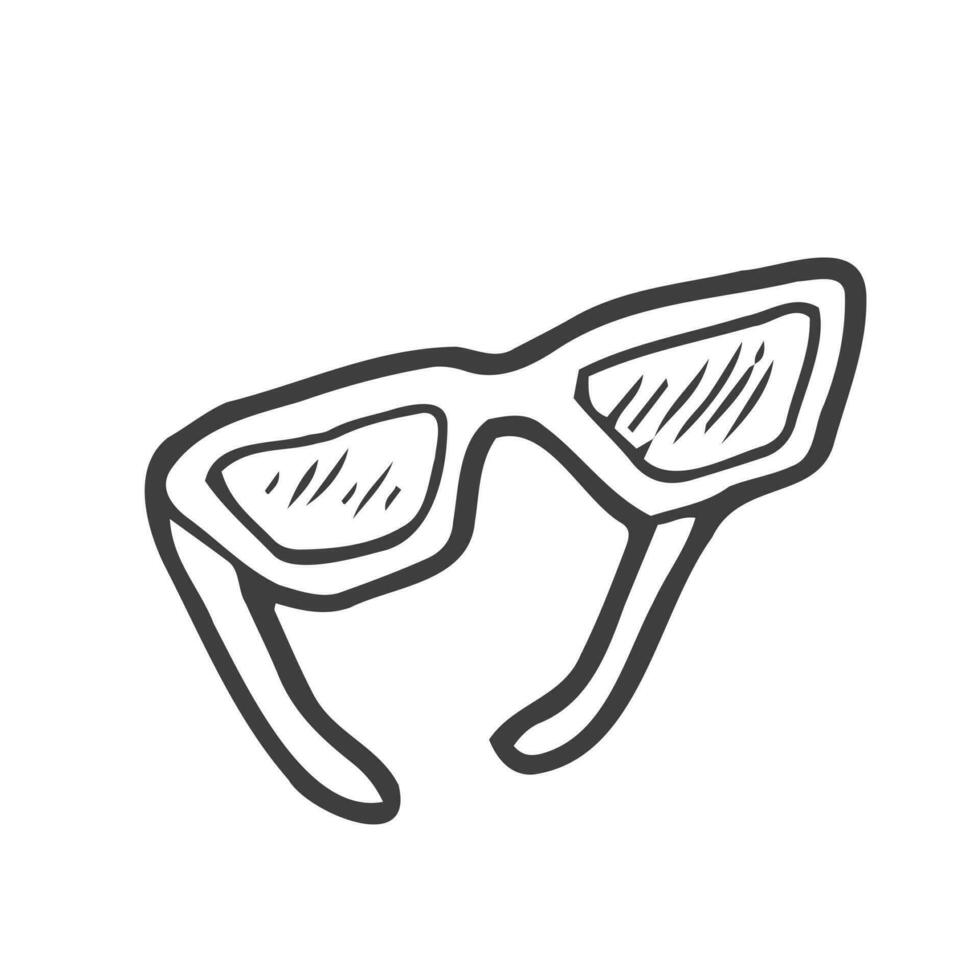 Simple hand drawn sunglasses. One object isolated on white background. Line art drawing. Doodle glasses. Black and white vector design. Icon, pictogram.
