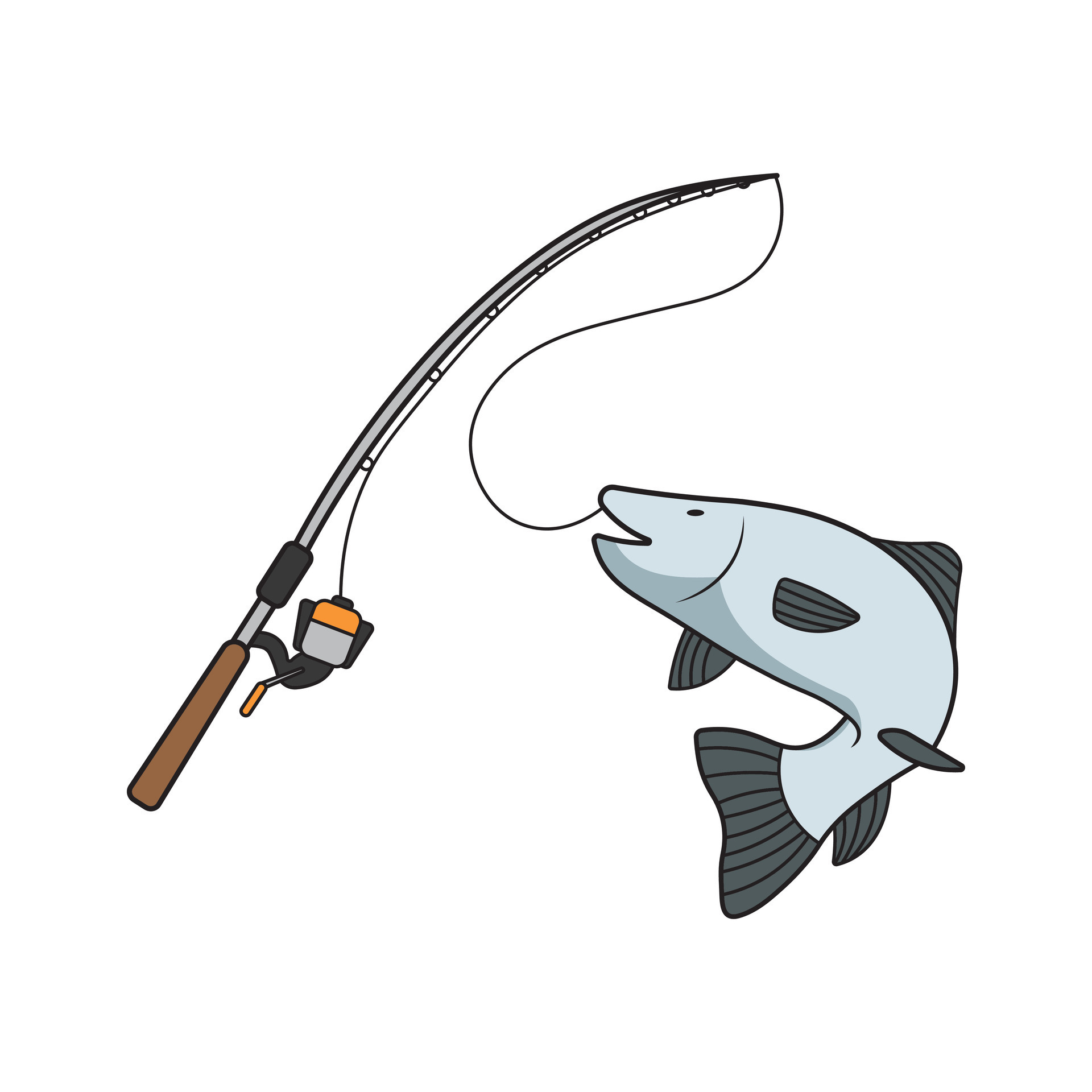 Kids drawing Cartoon Vector illustration fish and fishing rod icon Isolated  on White Background 26733355 Vector Art at Vecteezy