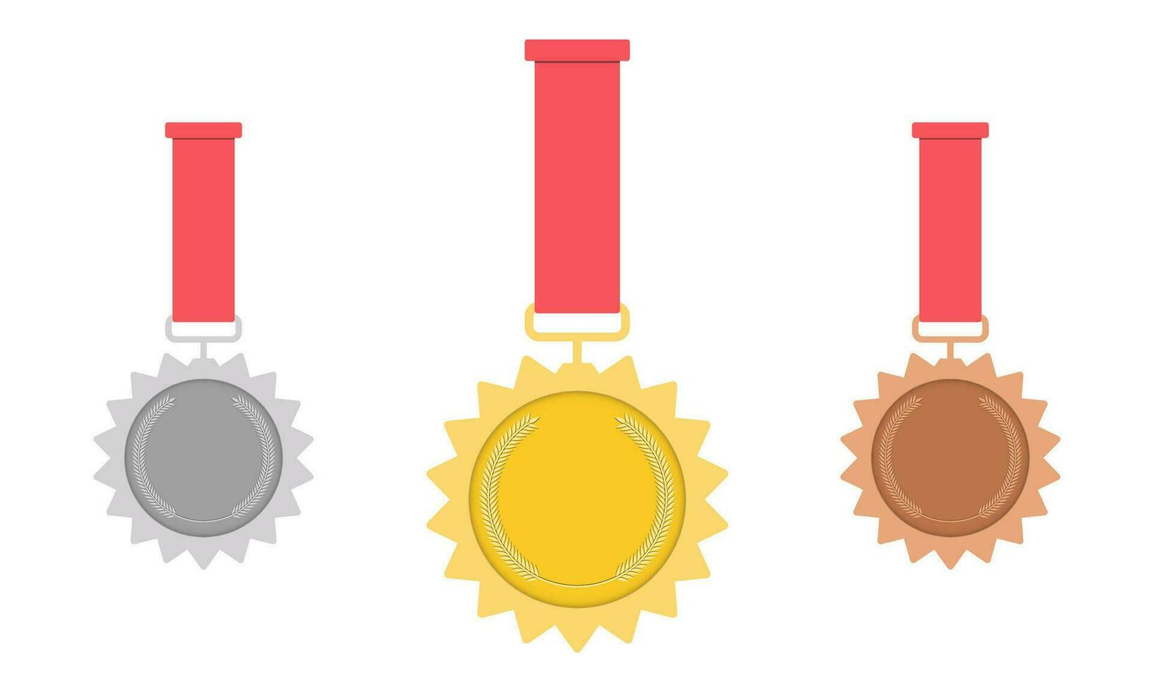Medal- gold, silver, bronze. 1st, 2nd and 3rd place. Trophy with red ribbon. Flat style - stock vector. vector