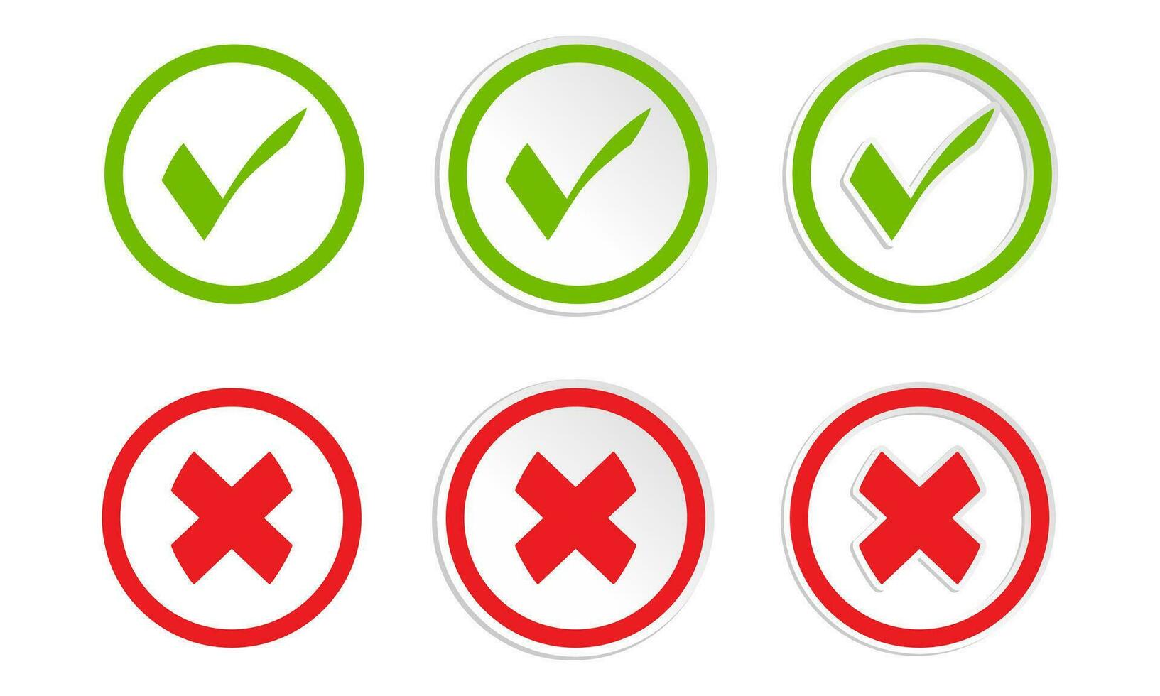 green check mark and cross mark icon collection vector