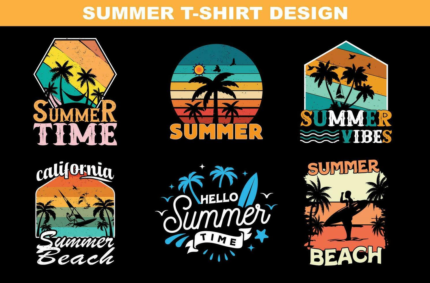 6 of Set Summer Vector T-shirt Design for panting. Vector illustration design.