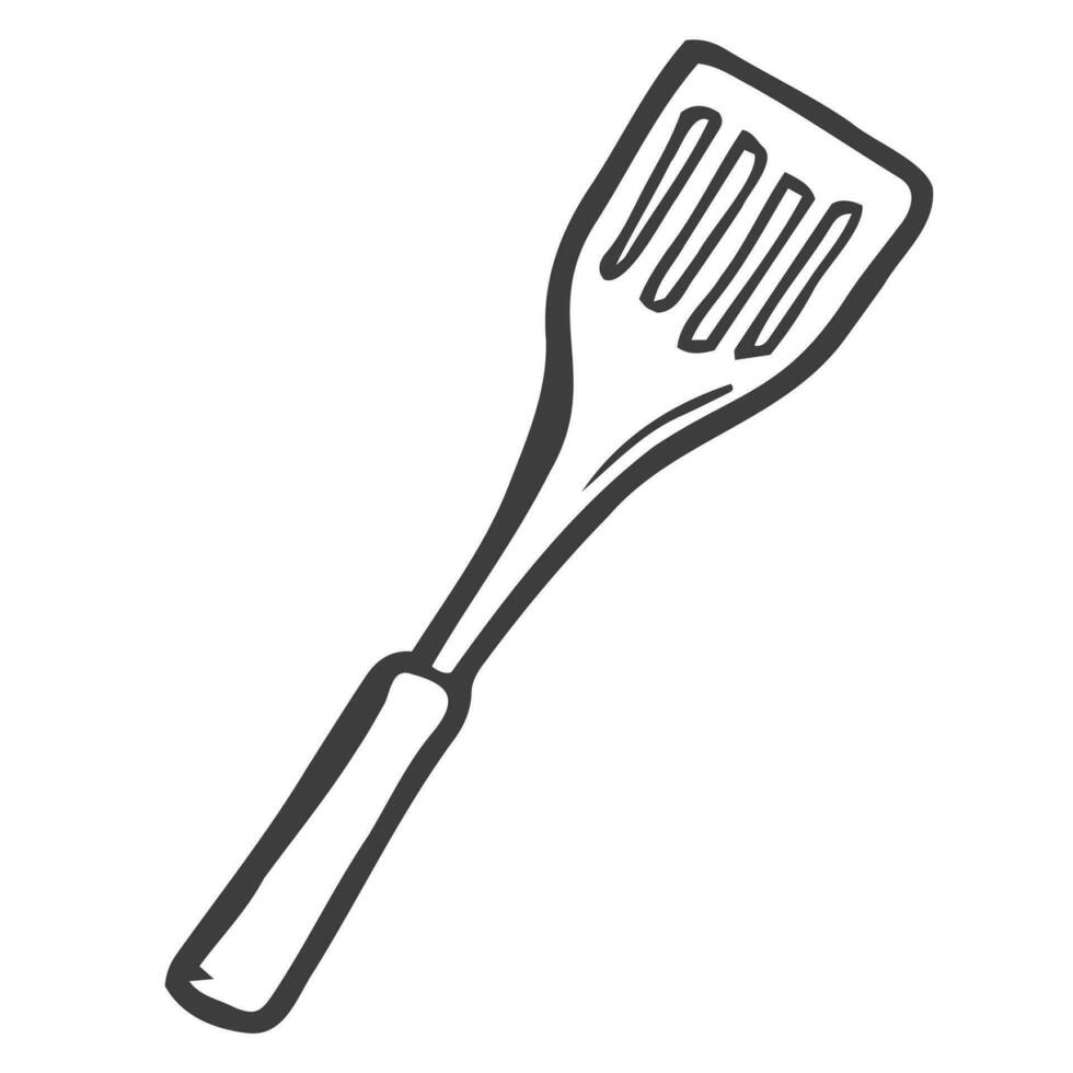 Spatula. Kitchenware sketch. Doodle line vector kitchen utensil and tool. Cutlery