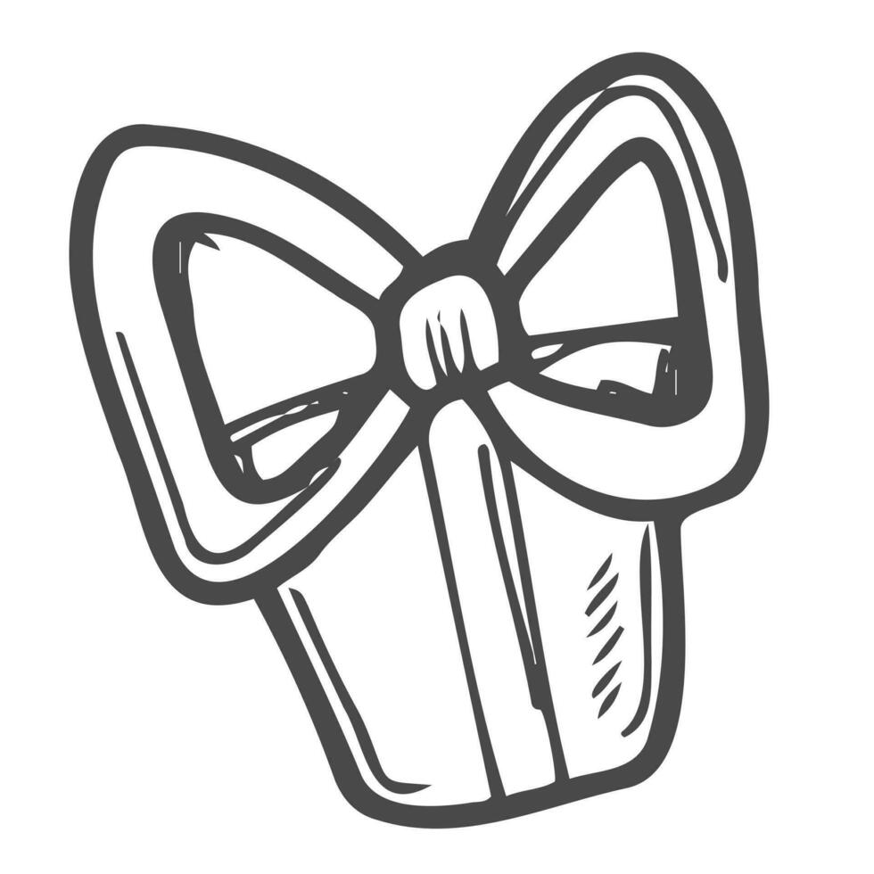 Icon of a gift box wrapped in a ribbon with a bow. A simple image of a closed box. Empty texture. Isolated vector on a pure white background.