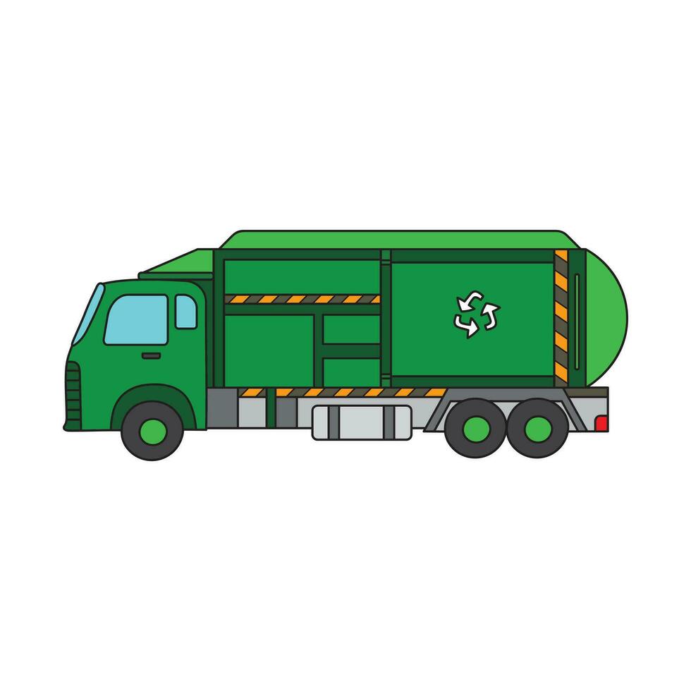 Kids drawing Cartoon Vector illustration garbage truck Isolated on White Background