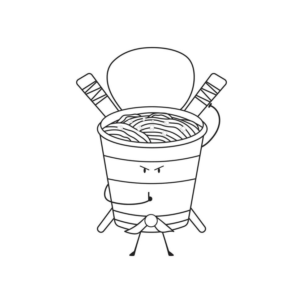 niños dibujo dibujos animados vector ilustración linda ninja taza fideos ramen icono aislado en blanco antecedentes