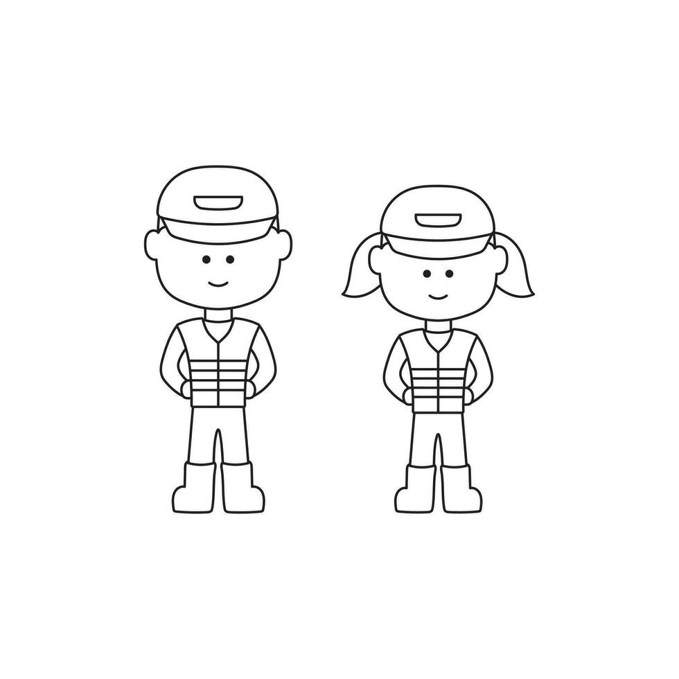 Hand drawn Kids drawing Cartoon Vector illustration cute children in cleaner outfits Isolated on White Background