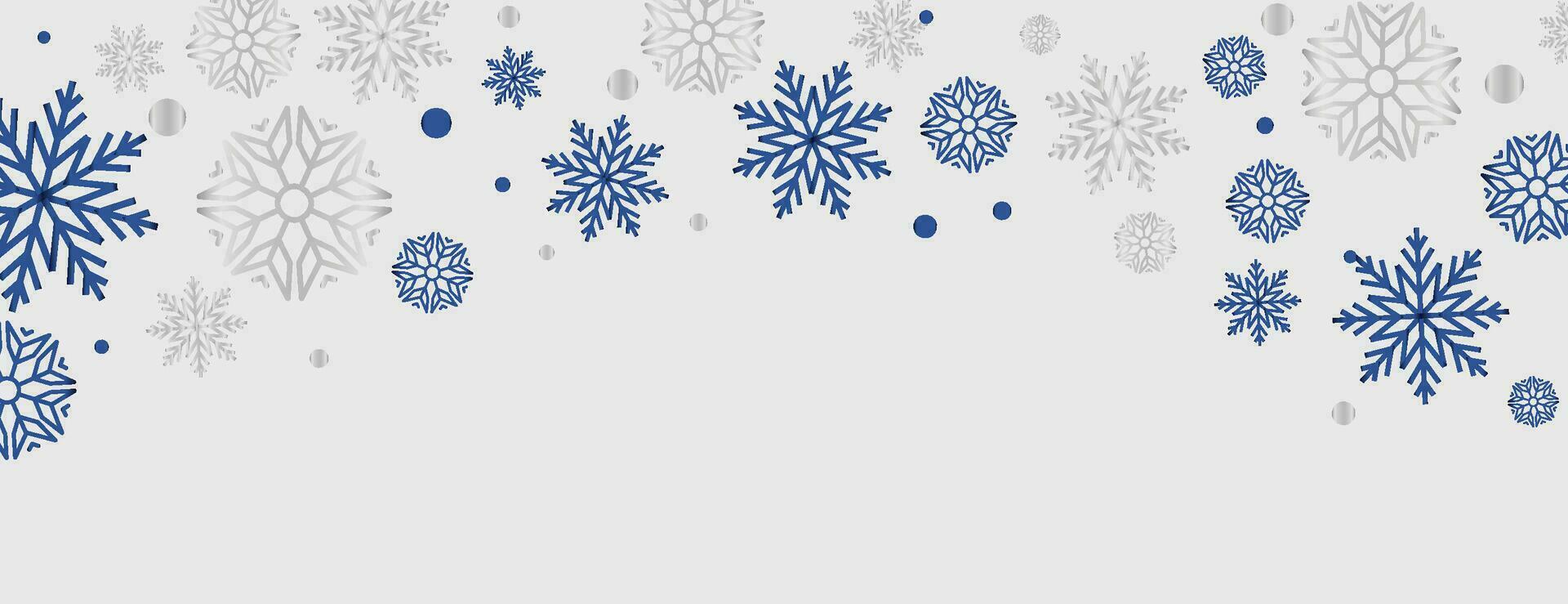 Sparse snowfall Christmas background. Subtle flying snow flakes and stars on dark blue night background. Beautiful winter silver snowflake overlay template. Delicate vector illustration.