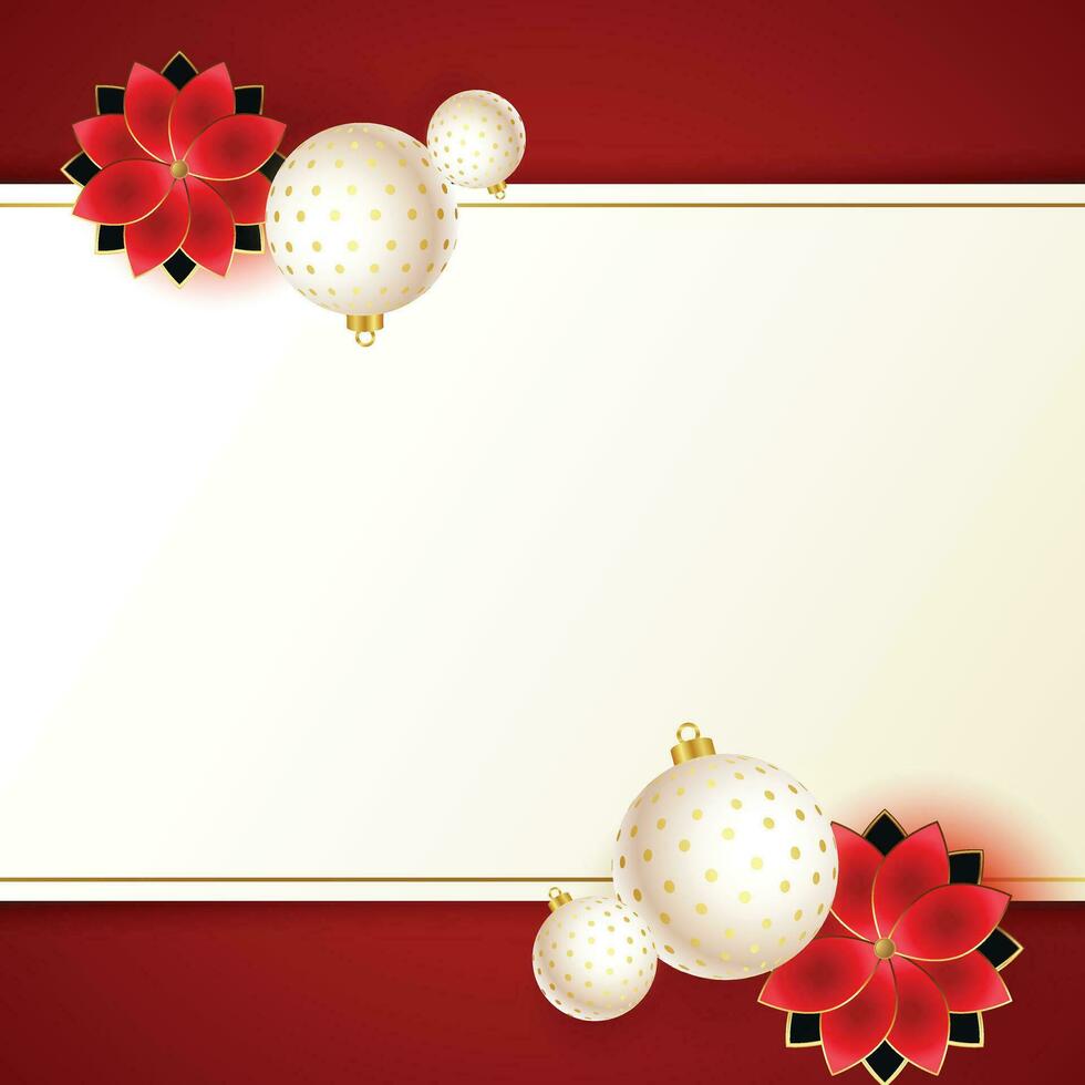 Background of big and small snowflakes and various Christmas symbols, white on red vector