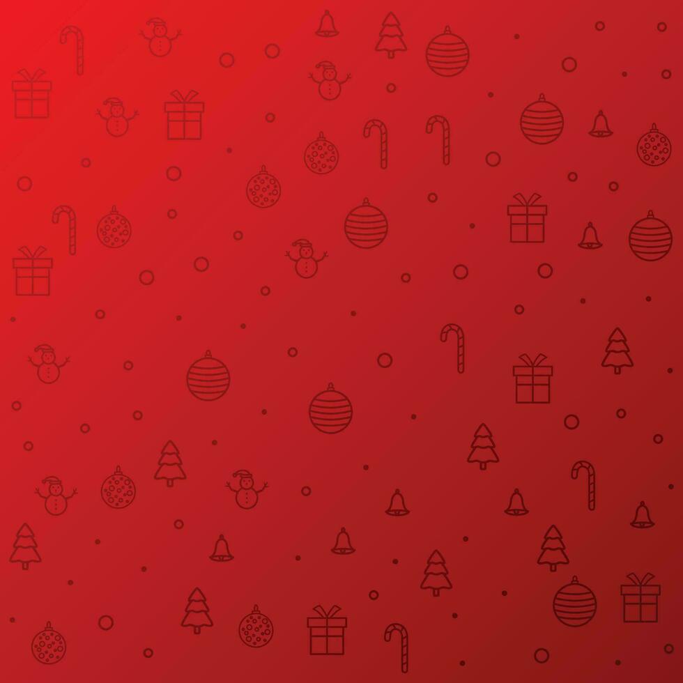 Background of big and small snowflakes and various Christmas symbols, white on red vector