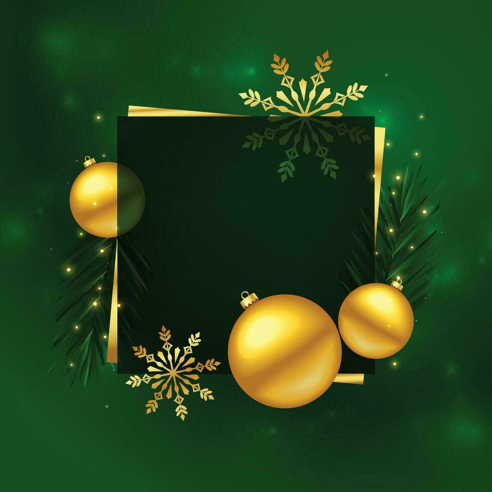 alegre Navidad y contento nuevo año texto con blanco y oro copo de nieve en verde antecedentes vector