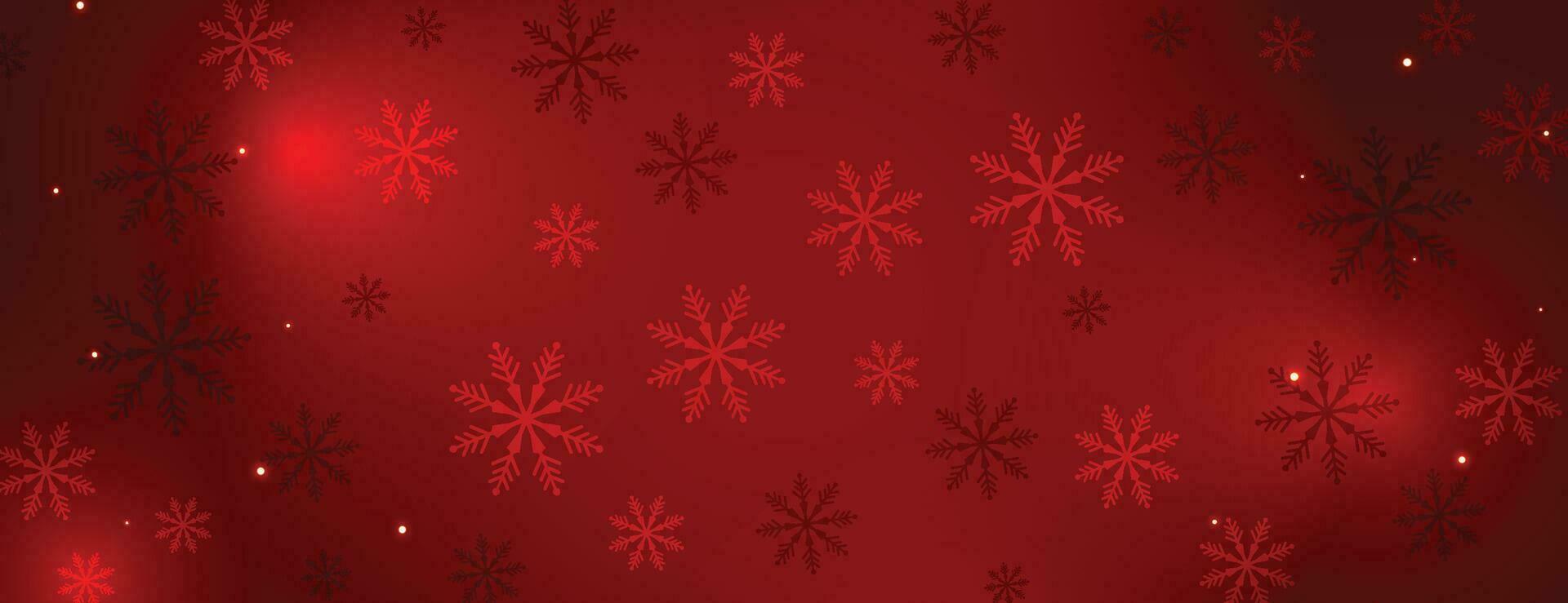 Navidad antecedentes con brillante rojo copos de nieve y nieve. vector