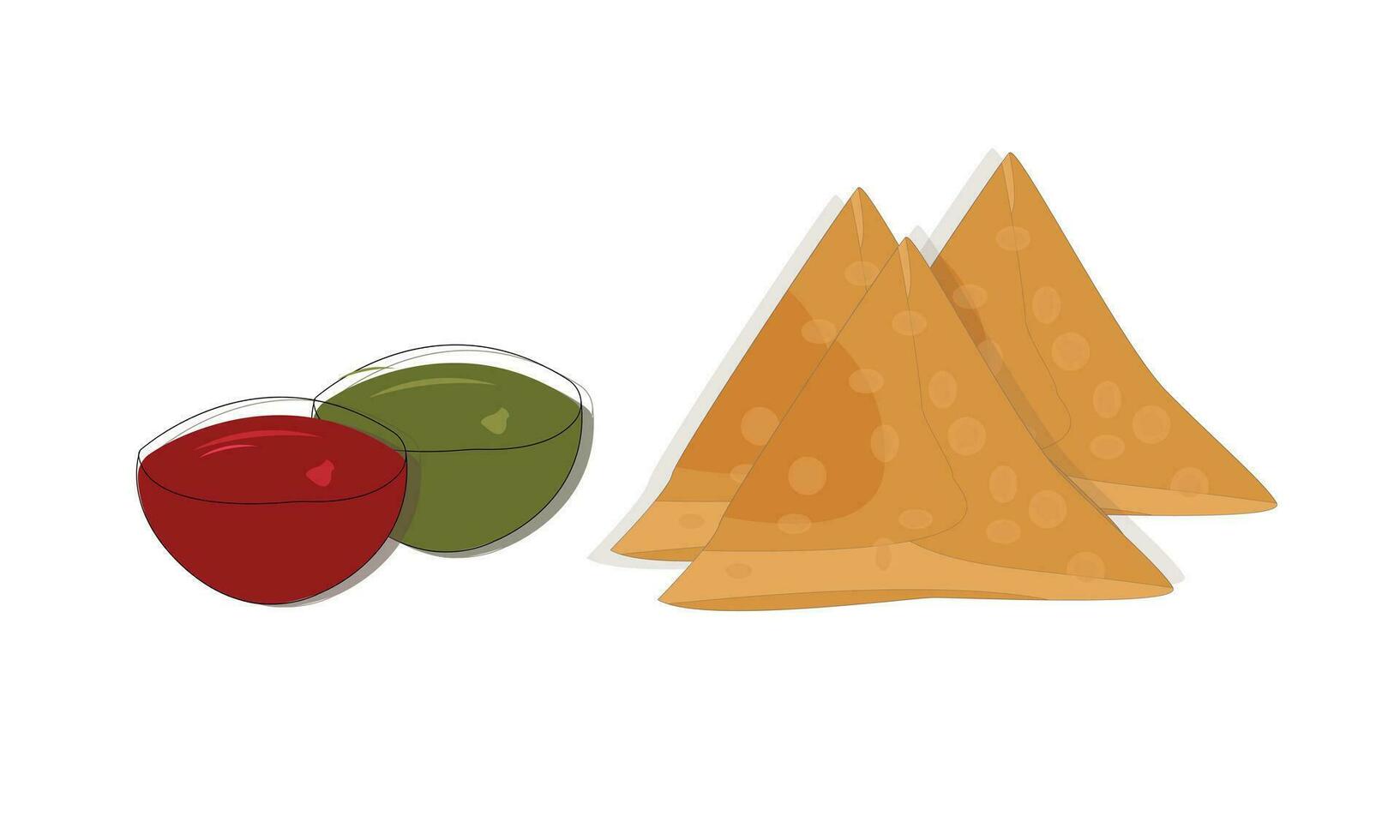 Samosas with chutney dips on white background vector