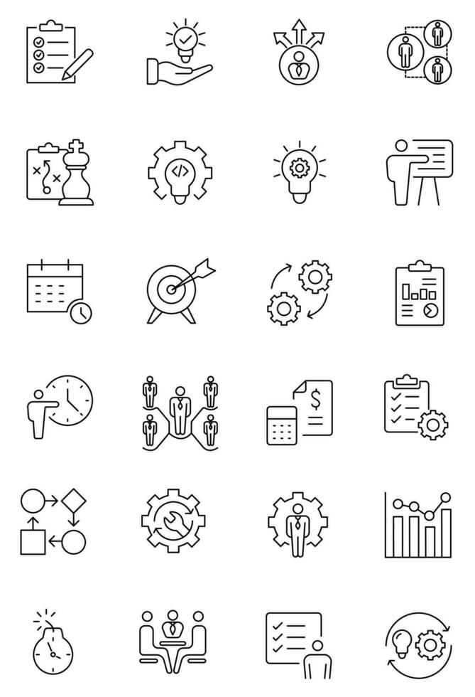 Set of project management icons, Concepts for time management and planning, Isolated icons editable stroke. vector