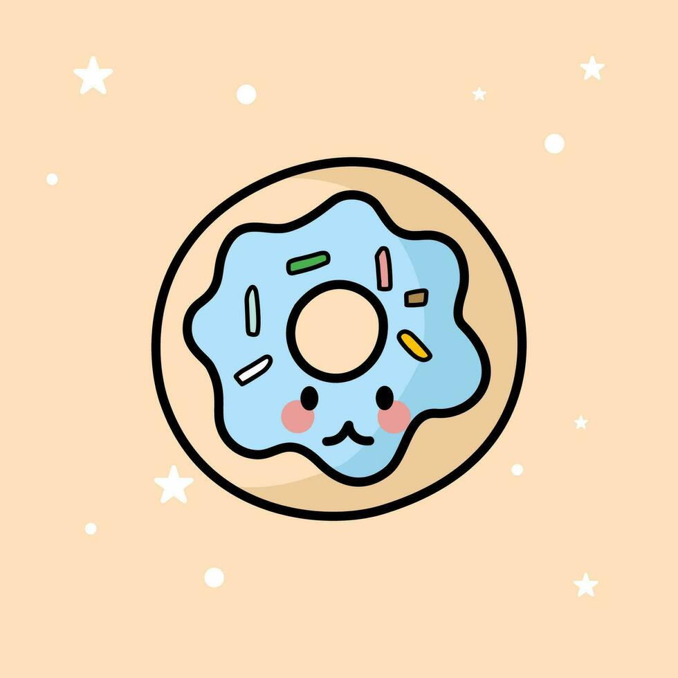 Cute Kawaii Donut isolated on a blue background. vector