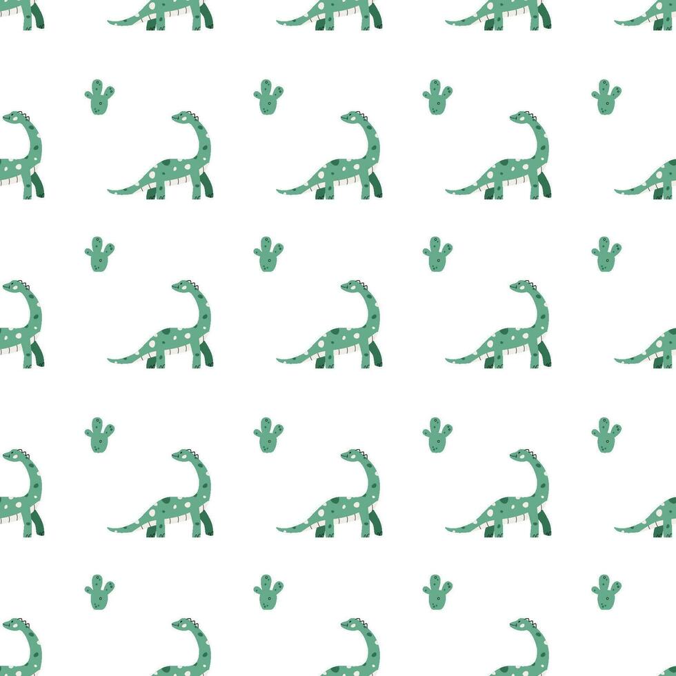 Vector seamless pattern with dinosaur and cactus