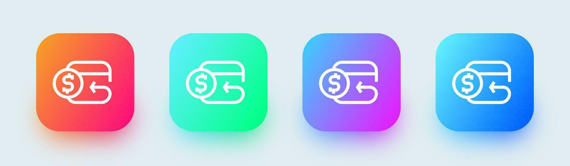 Cashback line icon in square gradient colors. Refund signs vector illustration.
