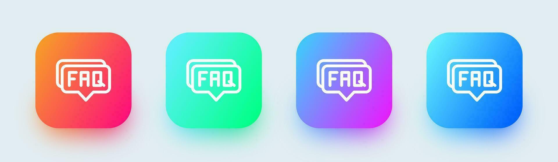 Faq line icon in square gradient colors. Question signs vector illustration.