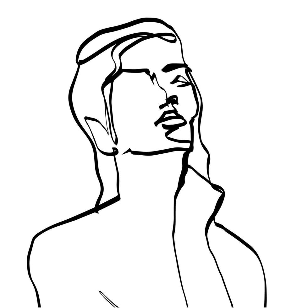 single contour line abstract female portrait character vector
