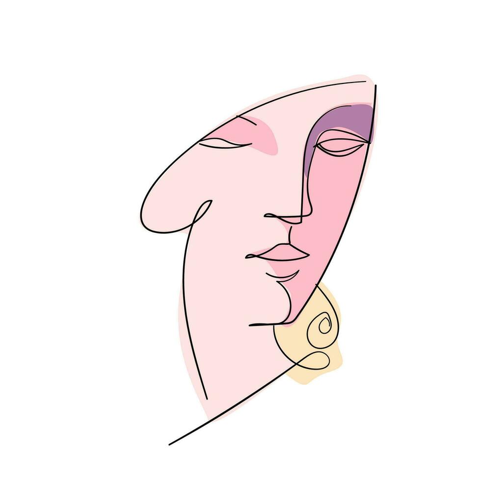 single line female character face portrait minimal style vector