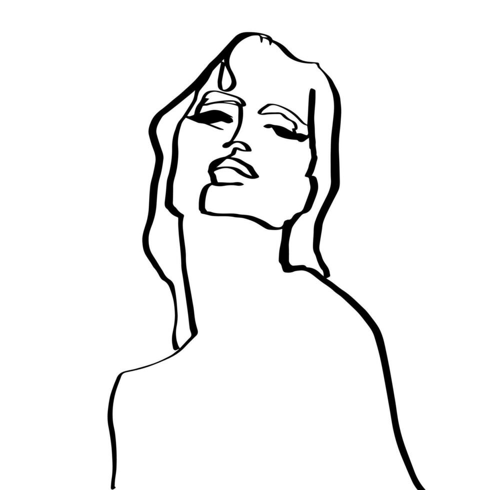 single contour line abstract female portrait character vector