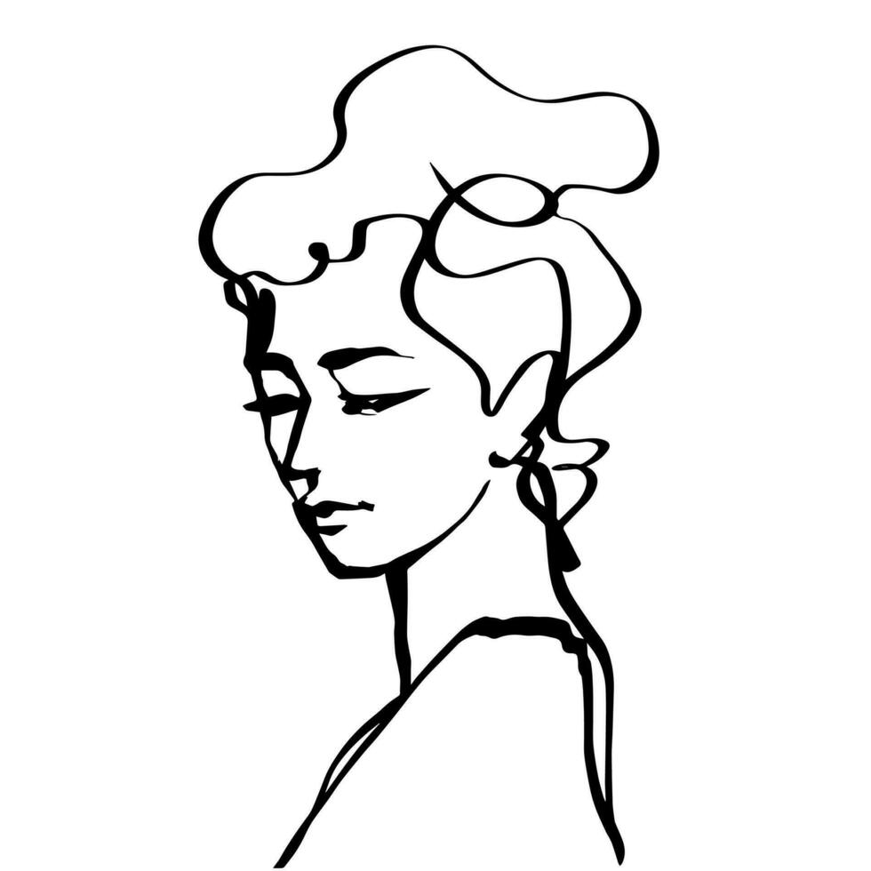 single contour line abstract female portrait character vector