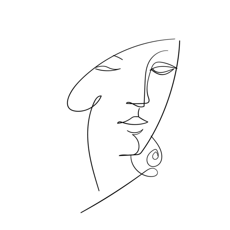 single line female character face portrait minimal style vector