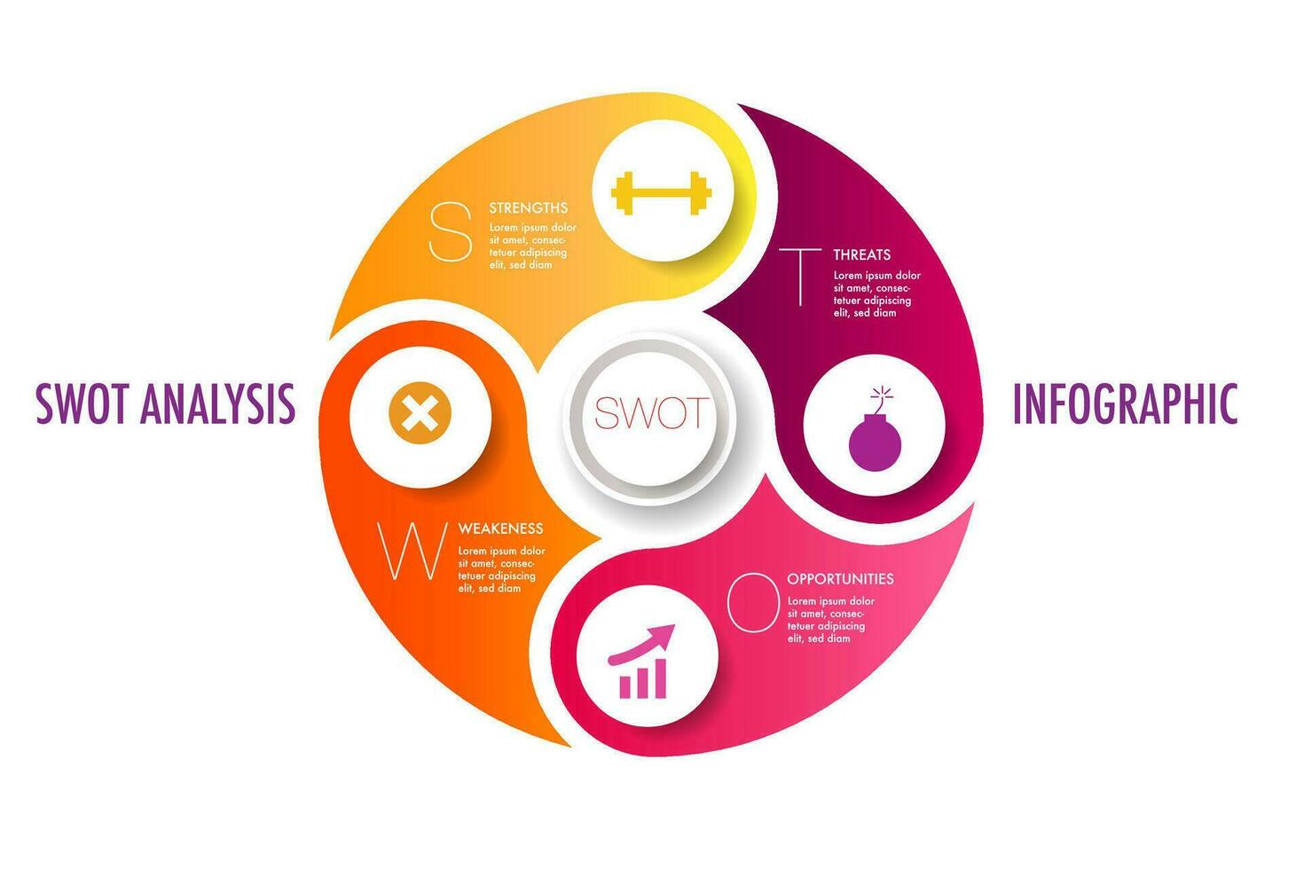 Infographic template 4 swot analysis for marketing vector