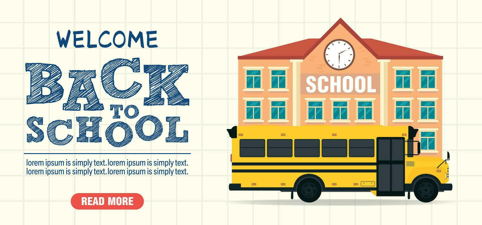 Welcome back to school. Back to school concept design flat banner with school bus vector