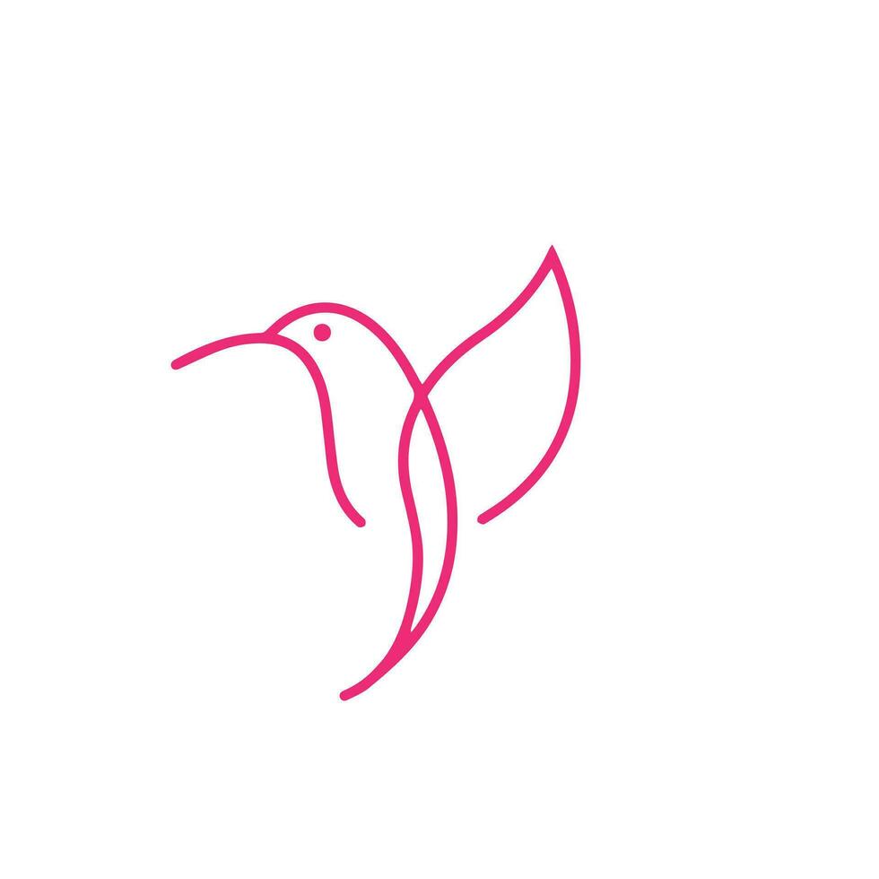 Minimalist Flying Bird Logo. This logo features a bird with a minimalistic design, seen in flight, with simple lines forming the shape of the bird. The logo background uses a pink color. vector