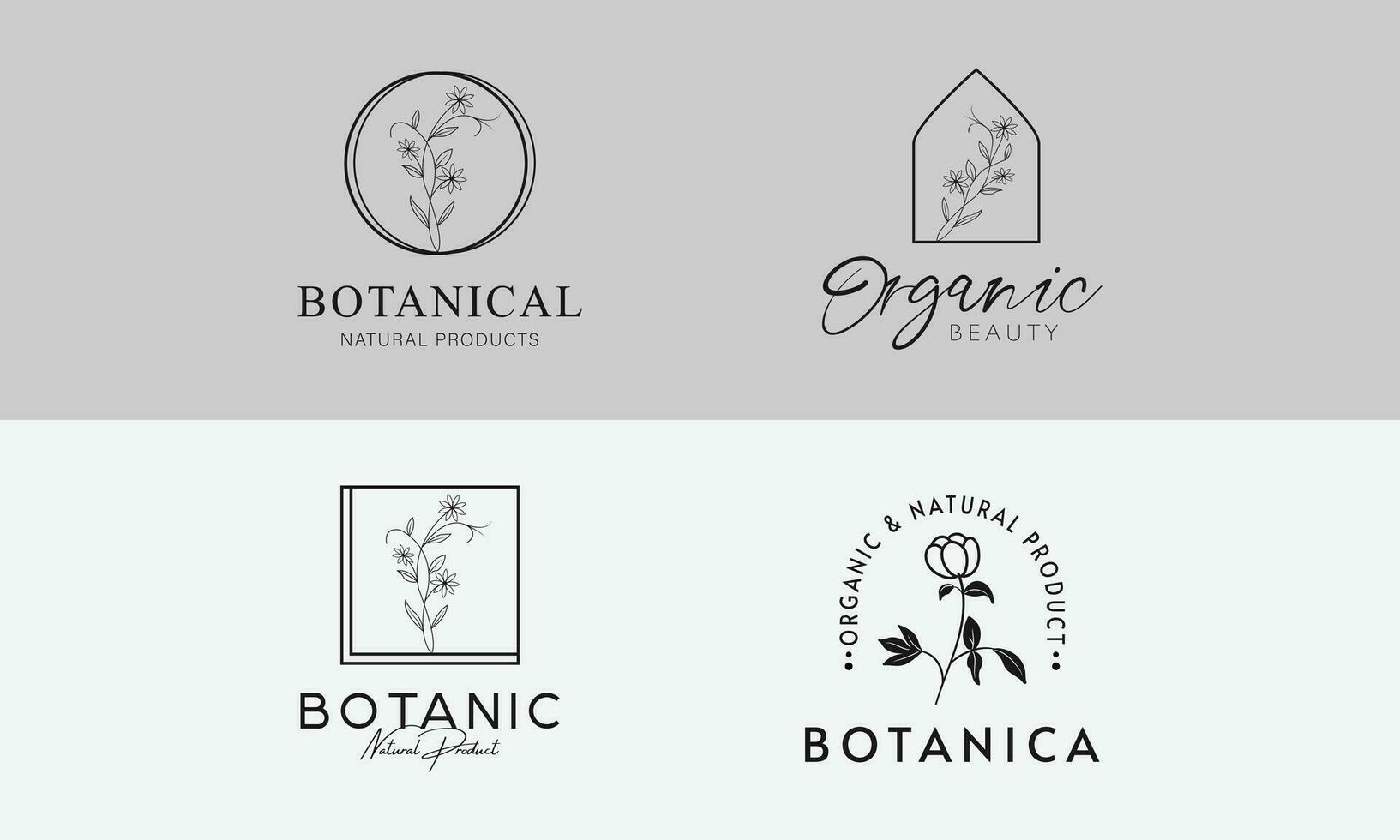 Floral Element Hand Drawn Botanical Logo With Wild Flower vector