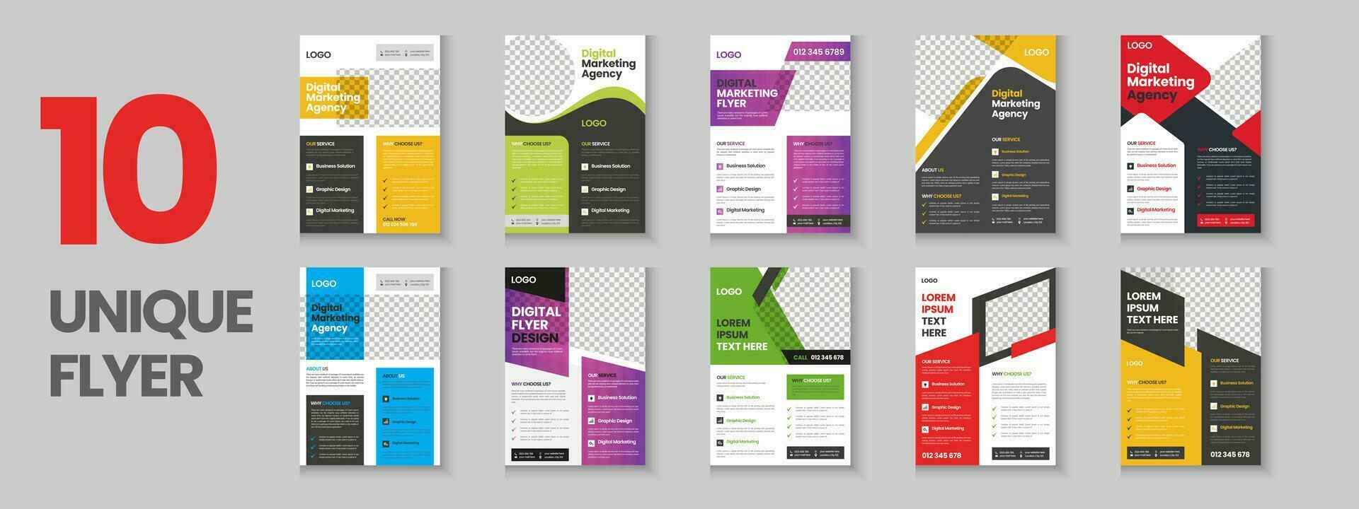 Colorful corporate and business flyer collection, corporate poster, flyer bundle, mega set brochure, annual report, proposal, leaflet, company profile, marketing poster and a4 layout with mockup vector