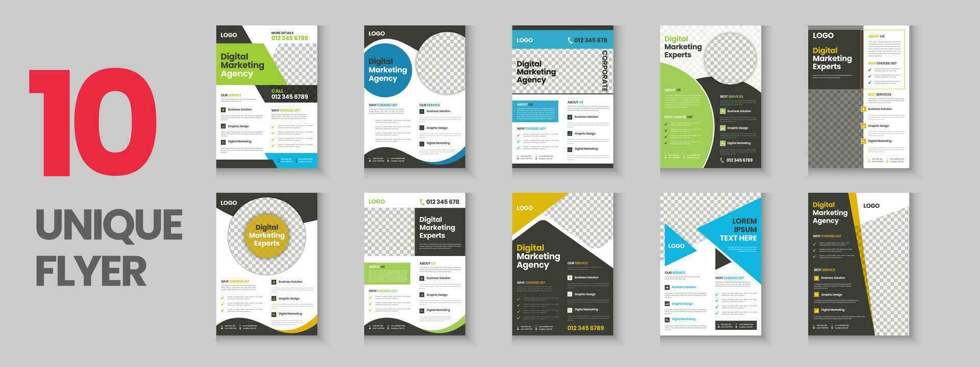 Colorful corporate and business flyer collection, corporate poster, flyer bundle, mega set brochure, annual report, proposal, leaflet, company profile, marketing poster and a4 layout with mockup vector