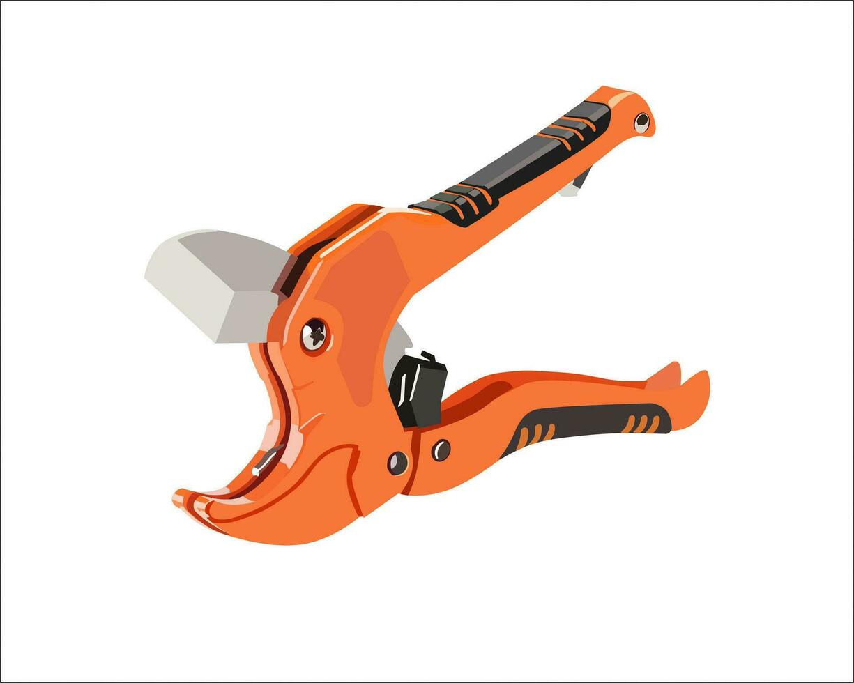 Vector Illustration Multifunction Ratchet type PVC Tube and Plastic Pipe Cutter, Pipe Cutting, Plumbing Pipe, Wire and Trunking cutter isolated on white background. Carpentry tools.