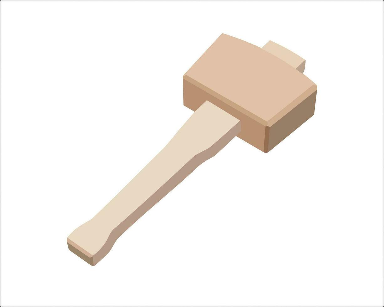 Vector Illustration Beech Wood Mallet Carving Leathercraft Sewing Engraving Printing Hammer The Well Balanced Beechwood Woodworking Mallet isolated on white background. Carpentry tools.