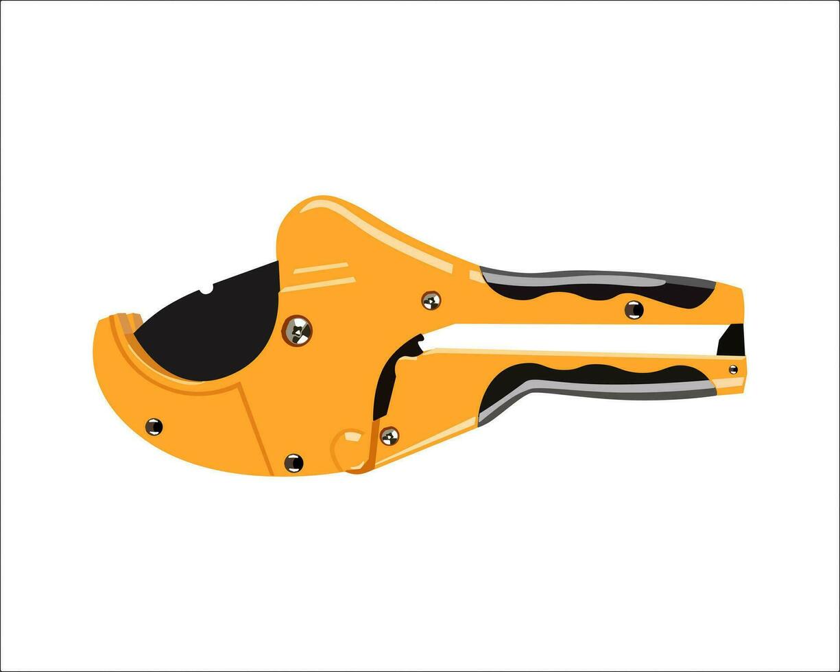 Vector Illustration Multifunction Ratchet type PVC Tube and Plastic Pipe Cutter, Pipe Cutting, Plumbing Pipe, Wire and Trunking cutter isolated on white background. Carpentry tools.