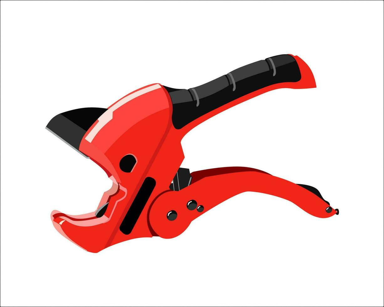 Vector Illustration Multifunction Ratchet type PVC Tube and Plastic Pipe Cutter, Pipe Cutting, Plumbing Pipe, Wire and Trunking cutter isolated on white background. Carpentry tools.