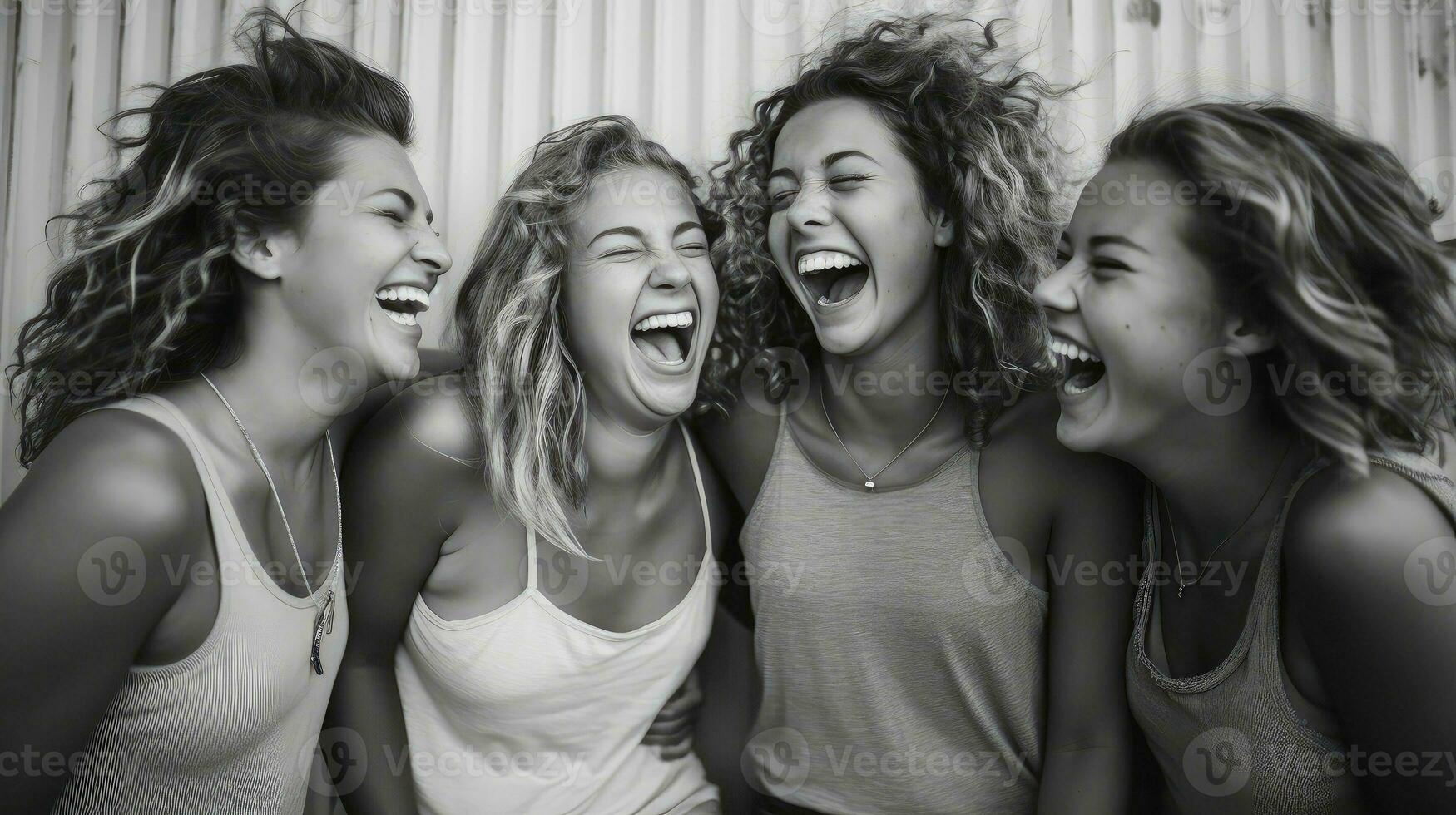Group of happy friends and laughing, tourism, travel, peoplesharing good and positive mood, leisure and teenage concept, with blurred background, Generative AI illustration photo