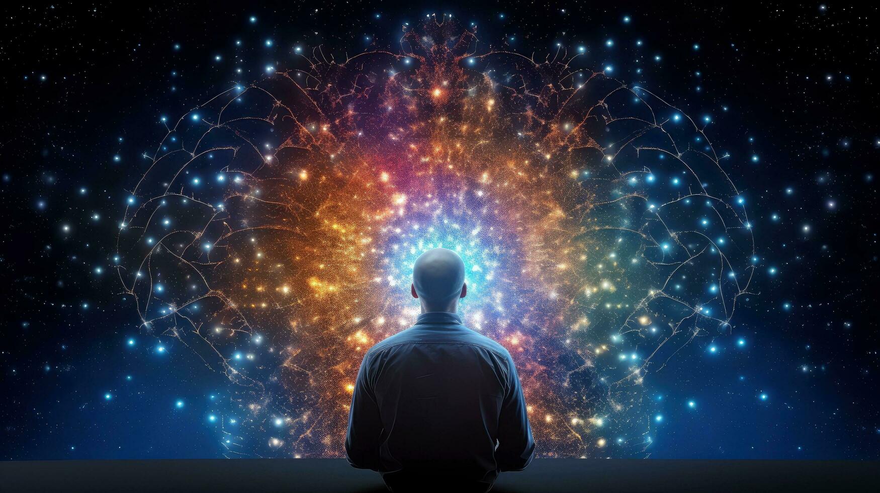 Head of person and neural network of brain with a problematic areas, Psychic waves concept, Generative AI illustration photo