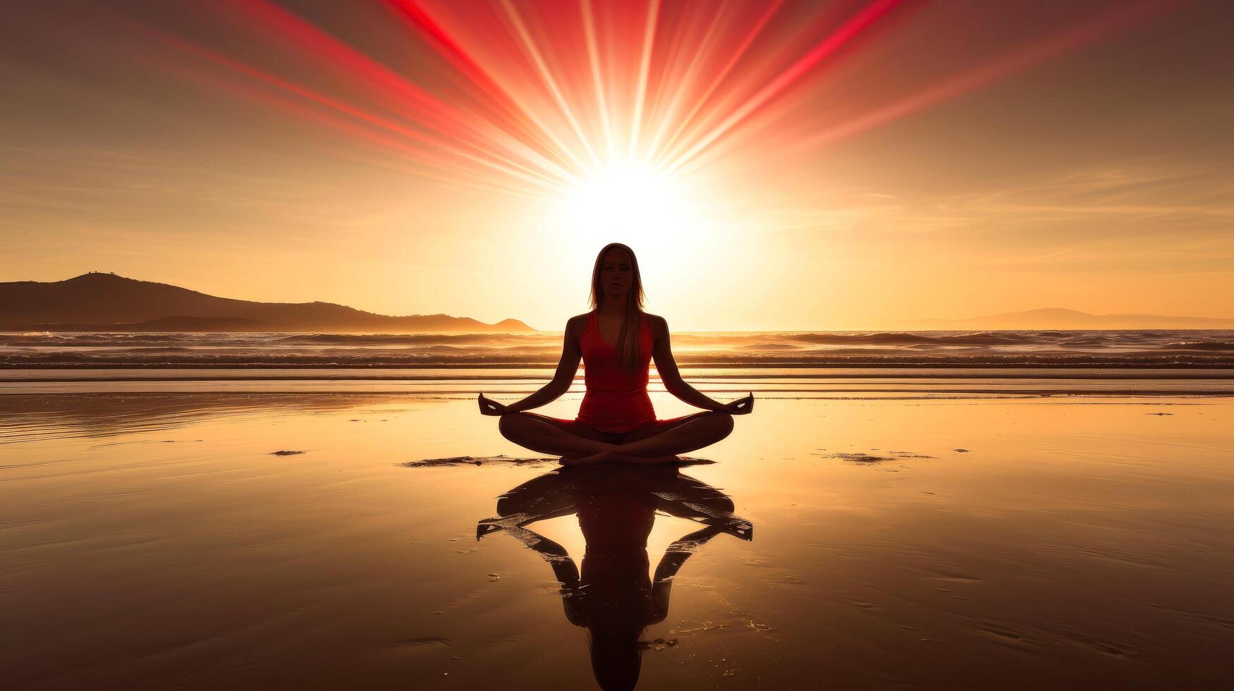 Women meditate, yoga. Psychic women considers mind and heart. Spirituality, esotericism, with bokeh defocused lights. universe, illustration photo