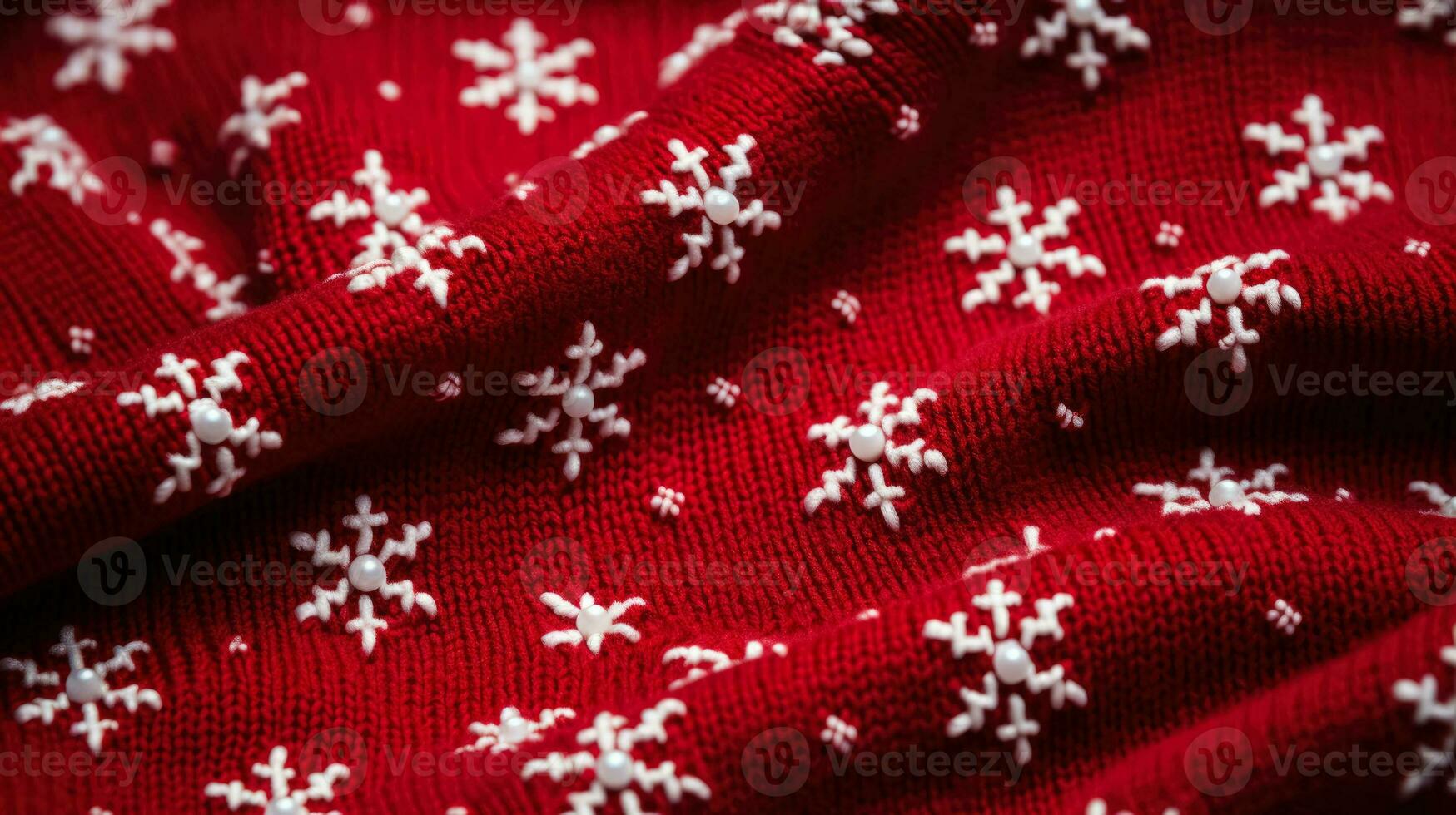 Knitted sweater fabric with snowflakes and holiday bells photo