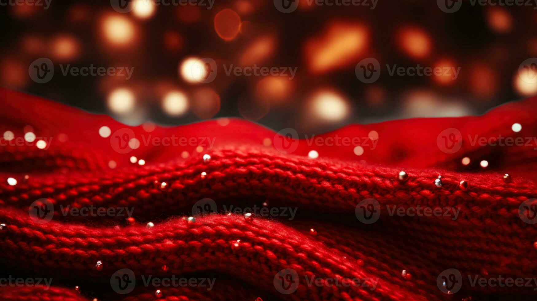 Cozy red sweater texture with twinkling holiday lights photo