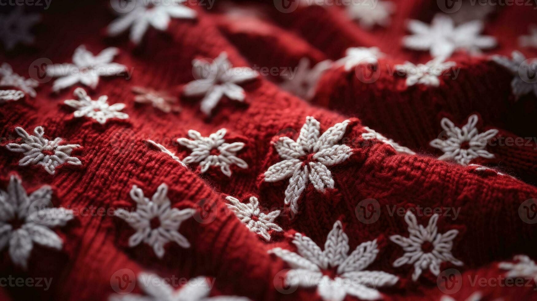 Knitted sweater fabric with snowflakes and holiday bells photo