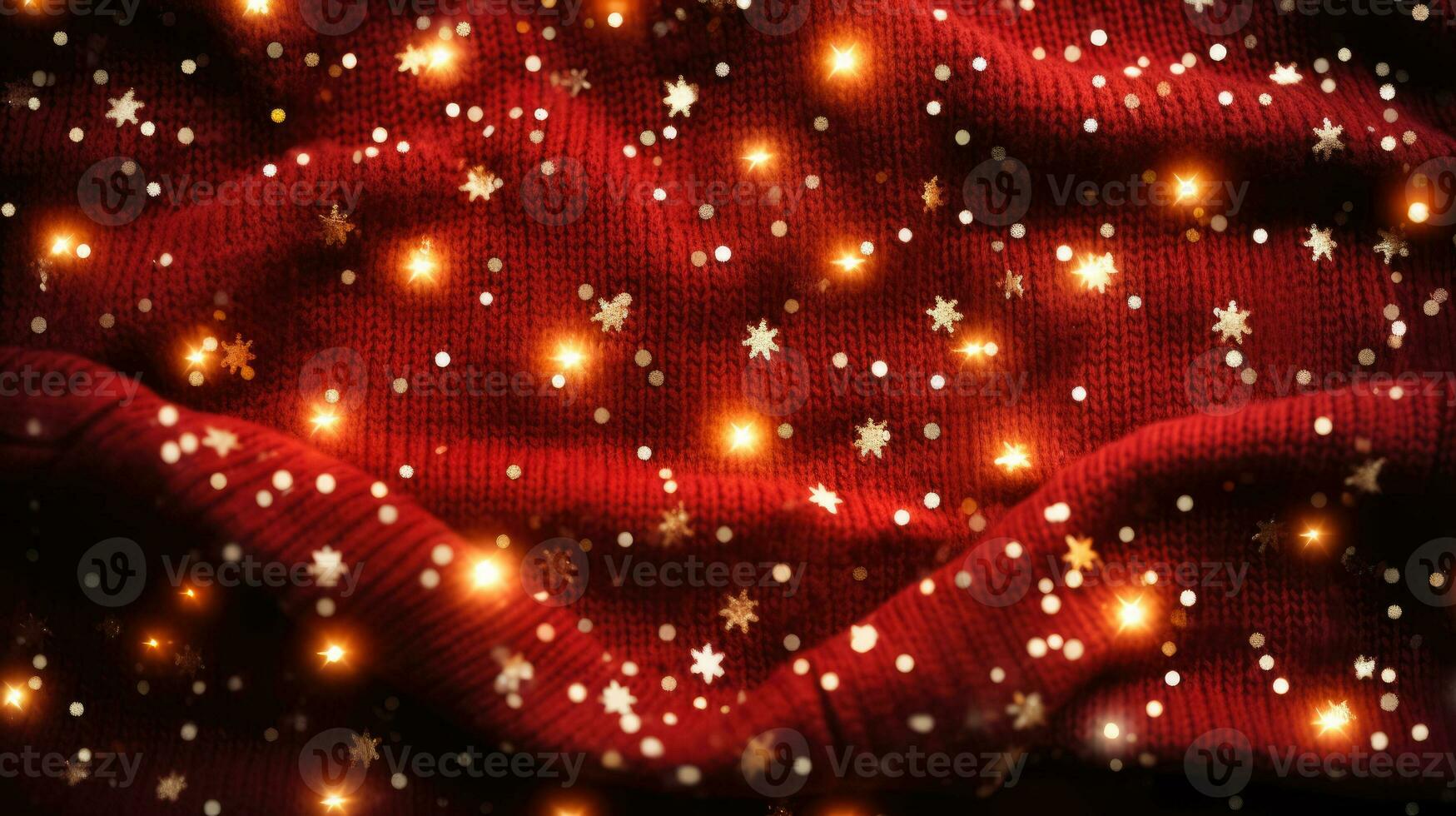 Vibrant holiday-themed sweater texture with twinkling lights photo